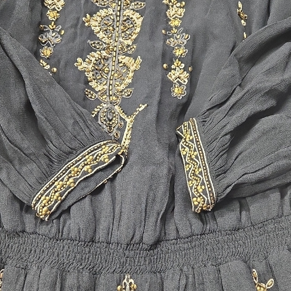 STUNNING Joie "Berline" Black Beaded Embellished Chiffon Dress - Picture 7 of 15